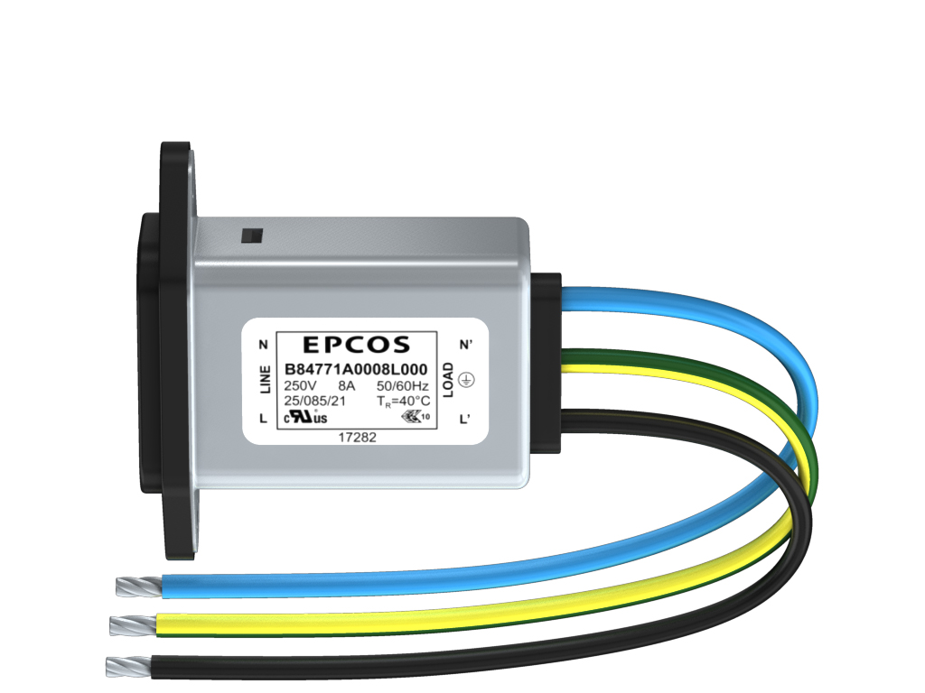 EPCOS 15A, 250 V ac/dc Male Panel Mount IEC Inlet Filter B84771A0015L000, Wire