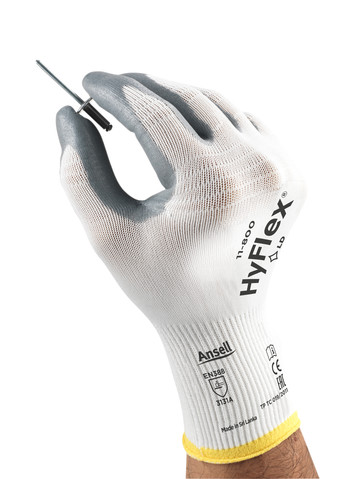 Ansell HyFlex 11-800 White Nylon Nylon Glove, Size 10, Nitrile Coating