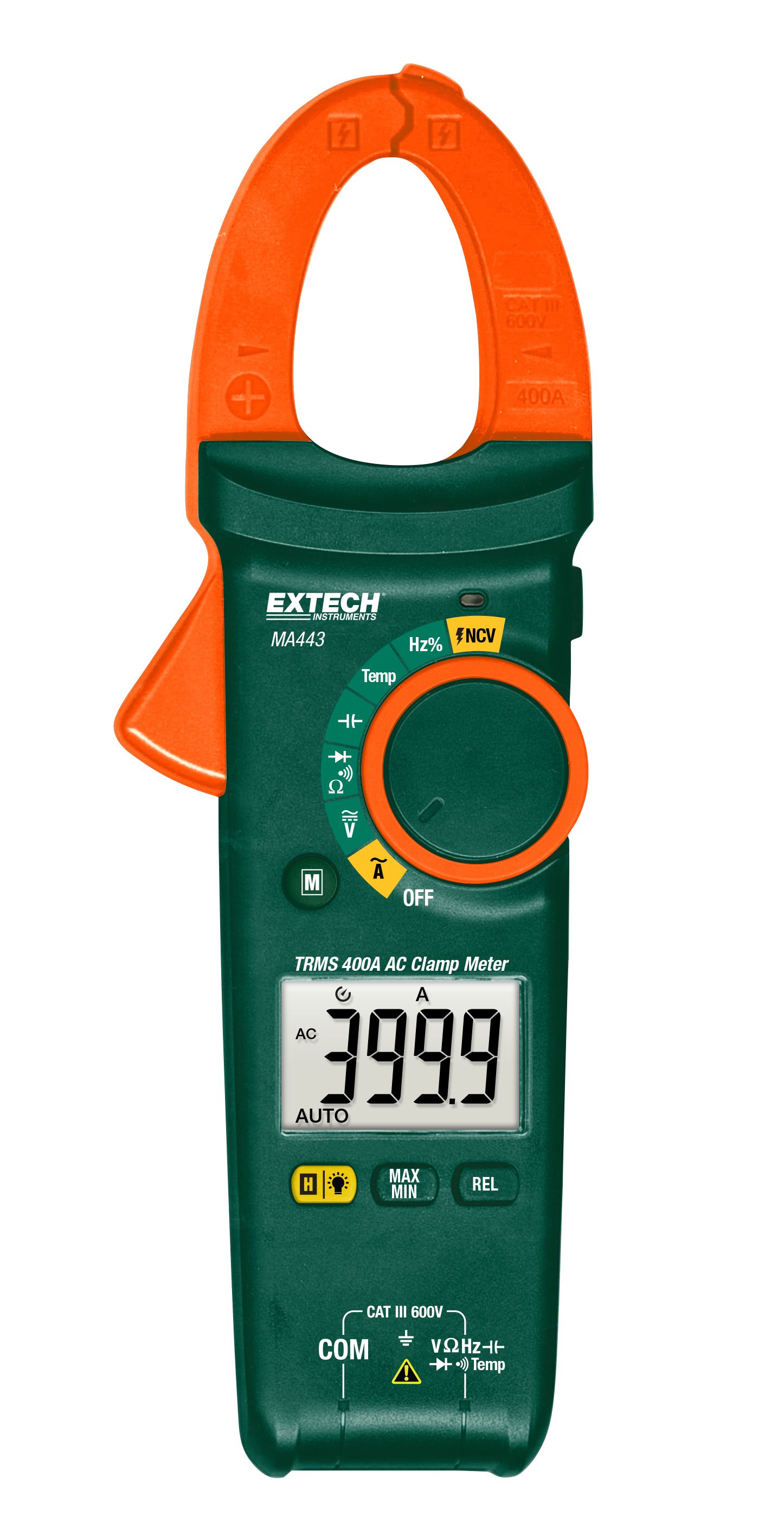 Extech MA443 Clamp Meters, 400A dc, Max Current 400A ac CAT III 600V