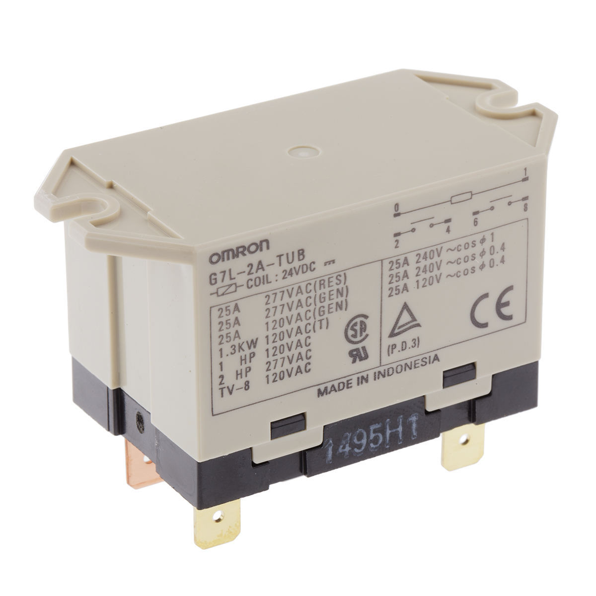 Omron Panel Mount Power Relay, 24V dc Coil, 25A Switching Current, DPST