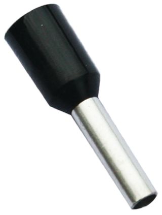 RS PRO Insulated Crimp Bootlace Ferrule, 8mm Pin Length, 2mm Pin Diameter, 1.5mm² Wire Size, Black