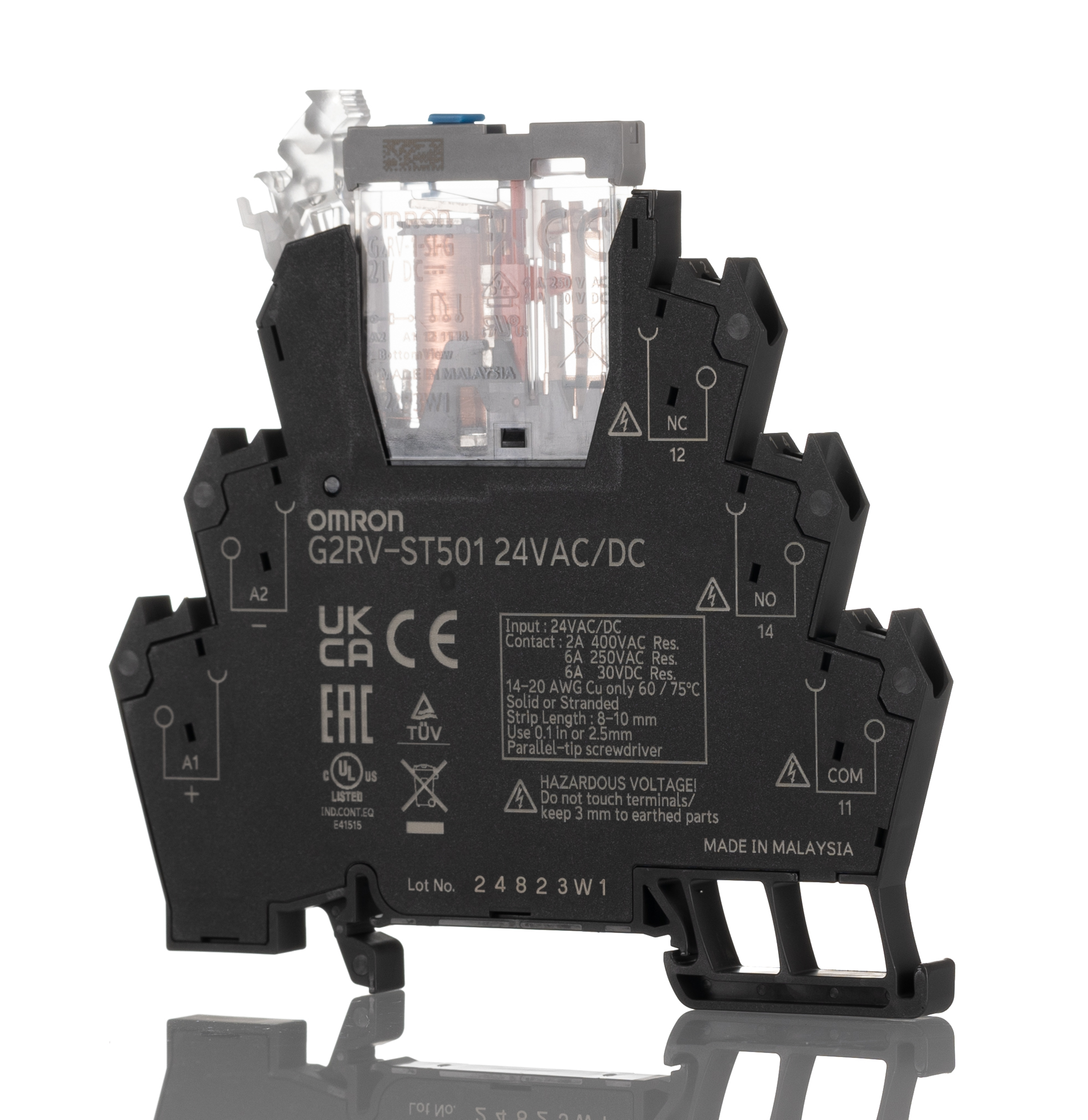 Omron G2RV-ST Series Electromechanical Interface Relay, DIN Rail Mount, 24V ac/dc Coil, SPDT, 1-Pole, 6A Load
