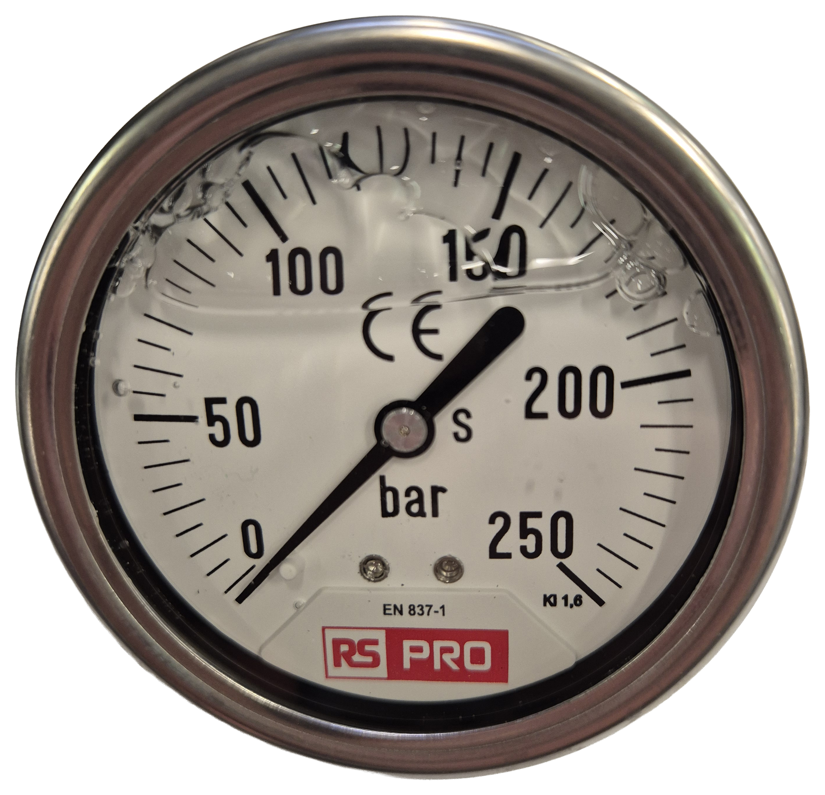RS PRO BSP 1/4 Analogue Pressure Gauge 250bar Bottom Entry 63mm Outside Diameter