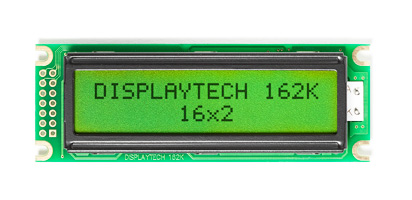 Displaytech 162K BC BW 162K Alphanumeric LCD Display, Yellow-Green on, 2 Rows by 16 Characters, Transflective