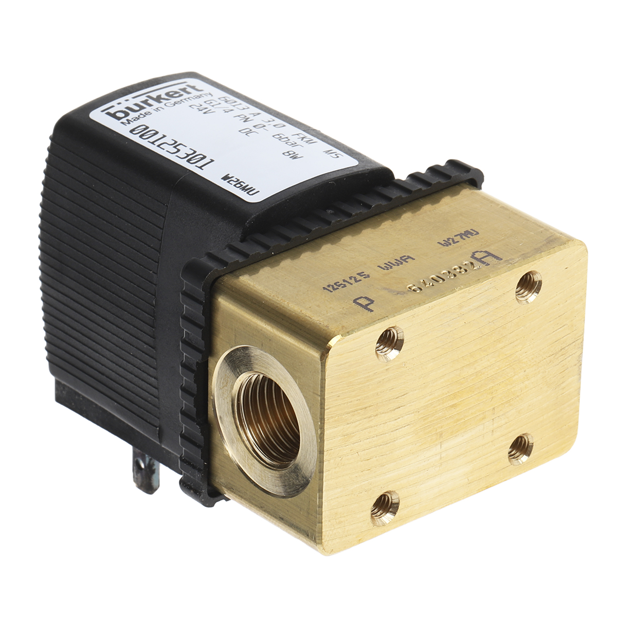 Burkert Solenoid Valve 125301, 2 Port, NC, 24 V dc 6.35 mm, 6.35 mm
