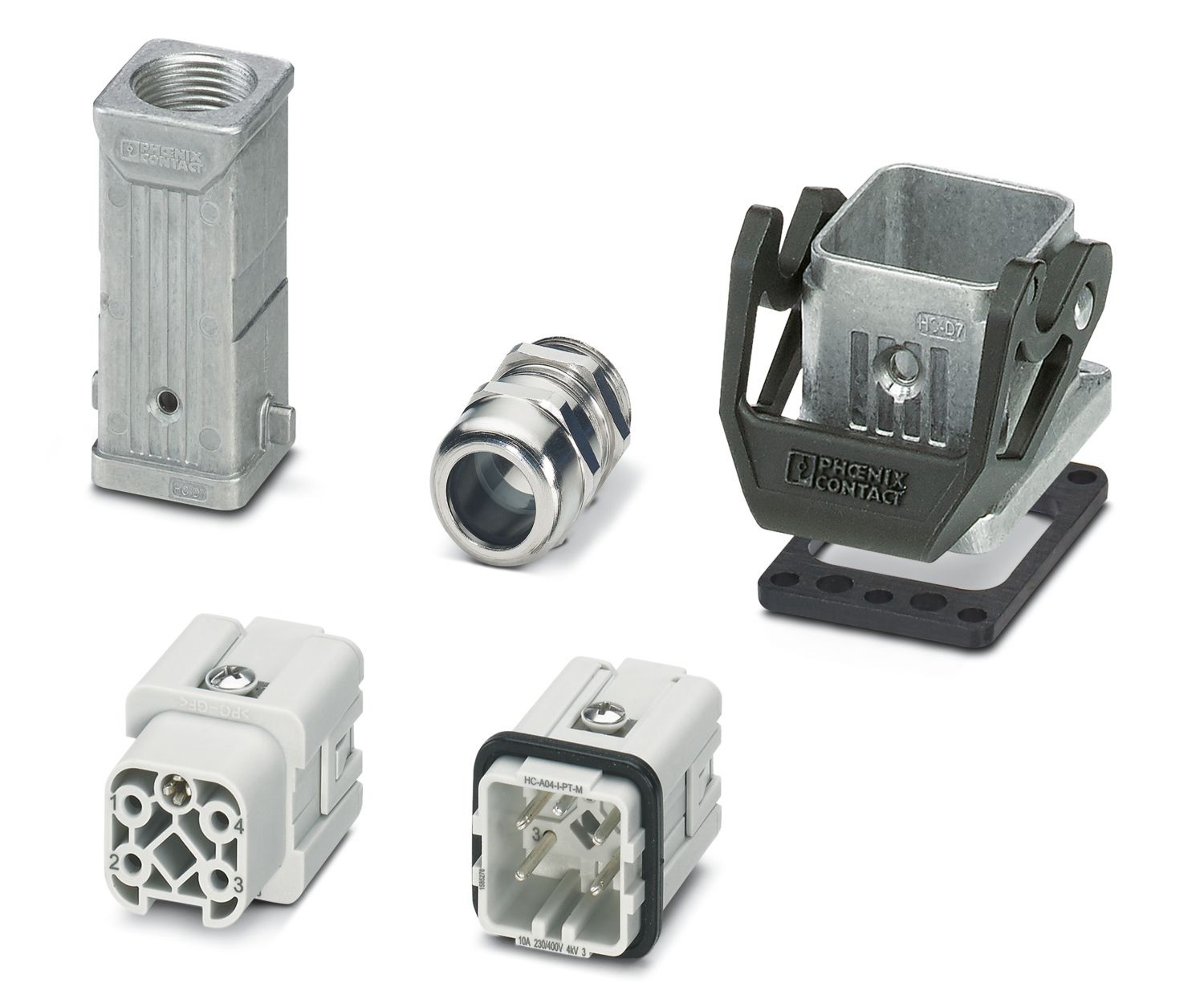 Phoenix Contact Connector Set, 4 Way, 10A, Female, HC, Panel Mount, 230 V