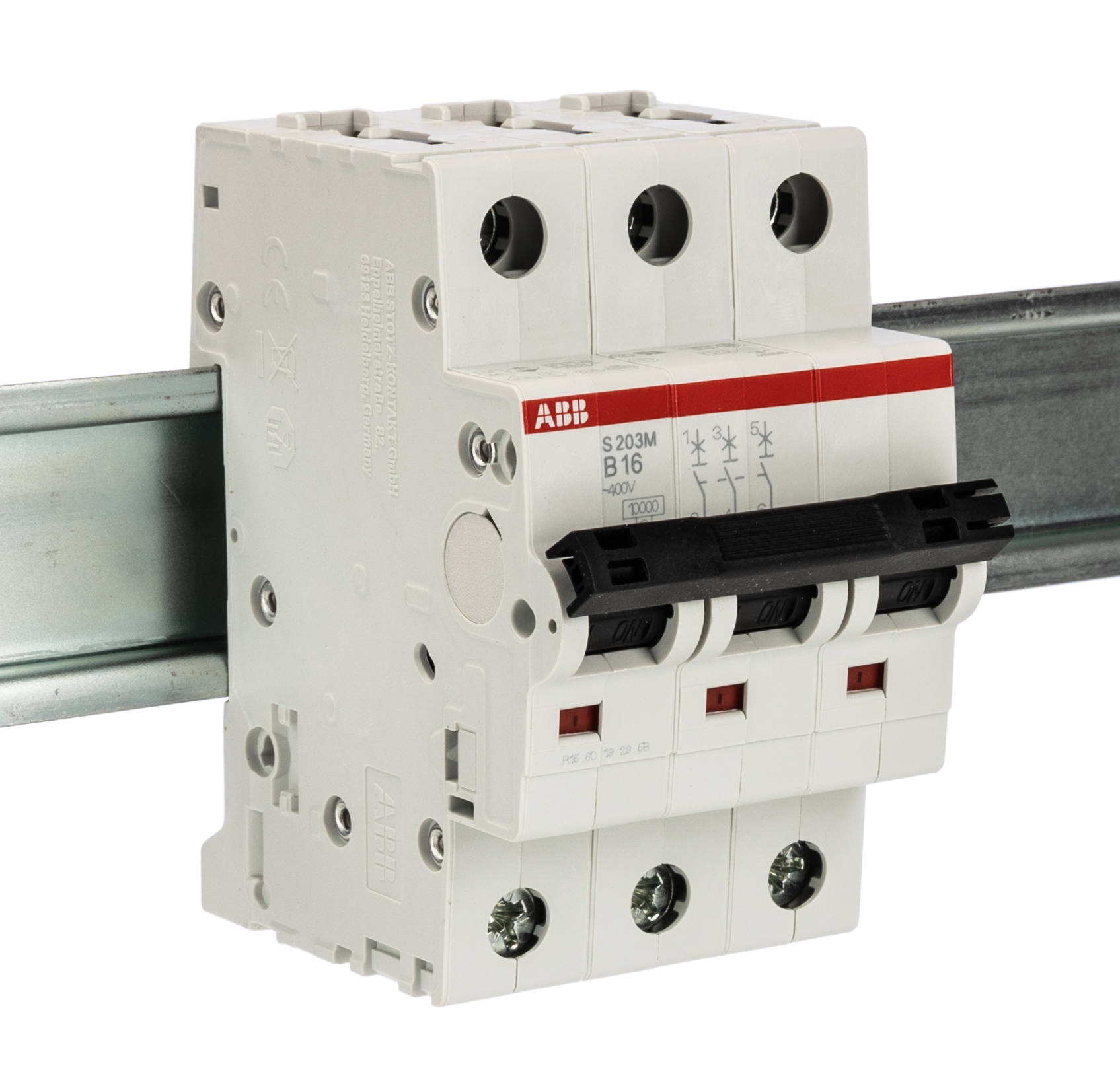ABB System Pro M Compact S200M MCB, 3P, 16A Curve B, 440V AC, 10 kA Breaking Capacity