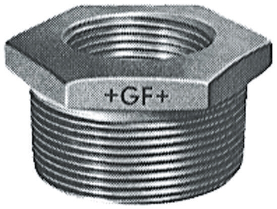 Georg Fischer Galvanised Malleable Iron Fitting, Straight Reducer Bush, Male BSPT 2in to Female BSPP 3/4in