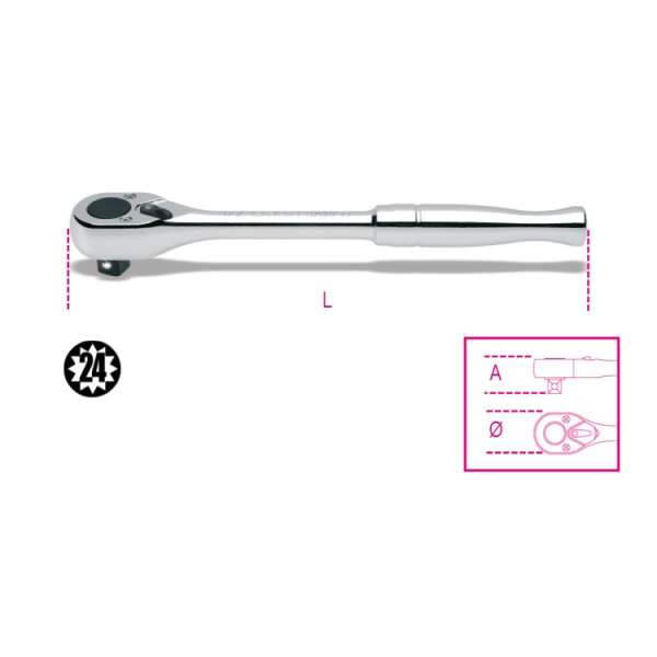 BETA 920M/55 1/2 in Round Ratchet with Metal Handle, 253 mm Overall