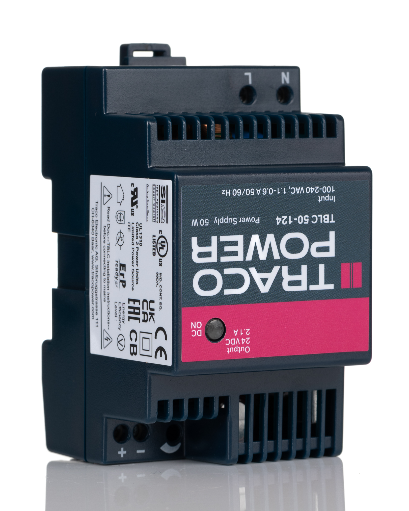 TRACOPOWER TBLC 50 Switched Mode DIN Rail Power Supply, 85 → 264V ac ac Input, 24V dc dc Output, 2.1A Output, 50W