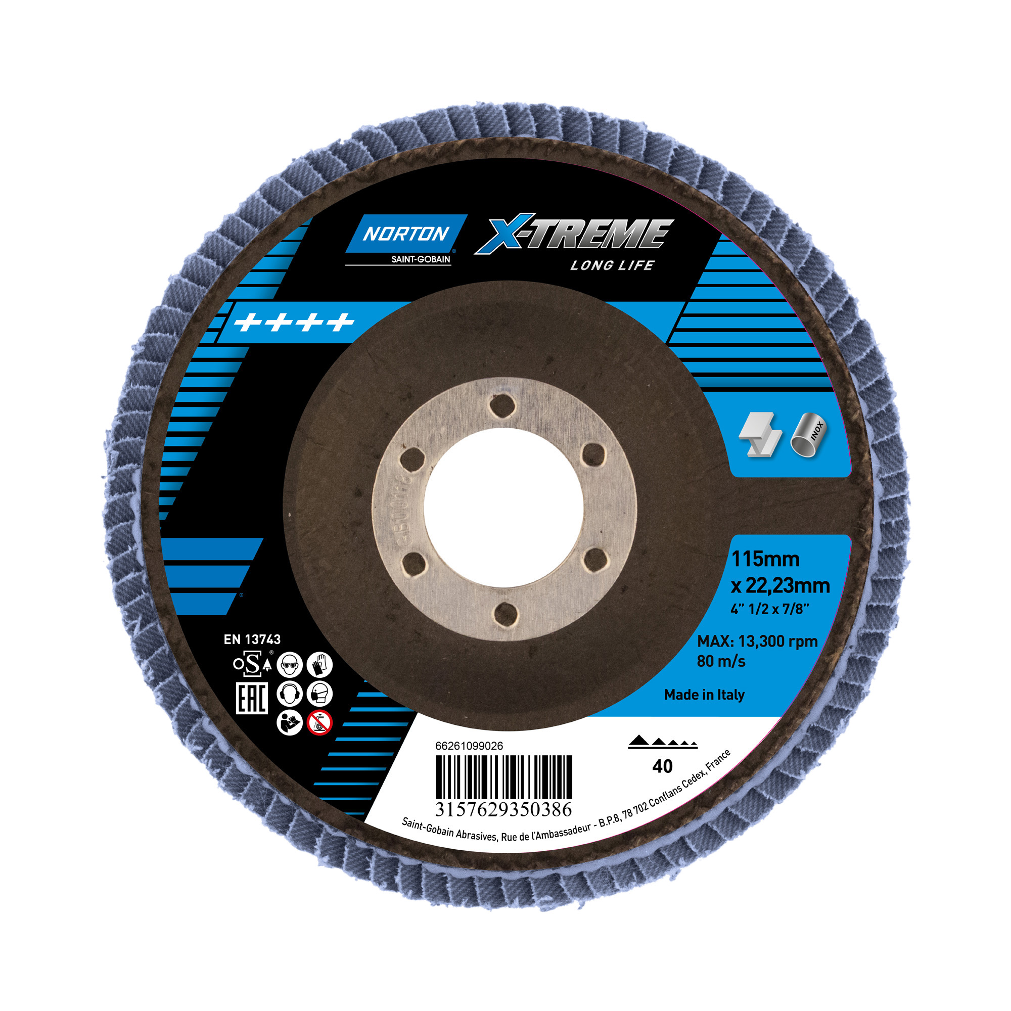 Norton X-Treme - Flap Discs Zirconium, 115mm x 1.5mm Thick, 40 Grit