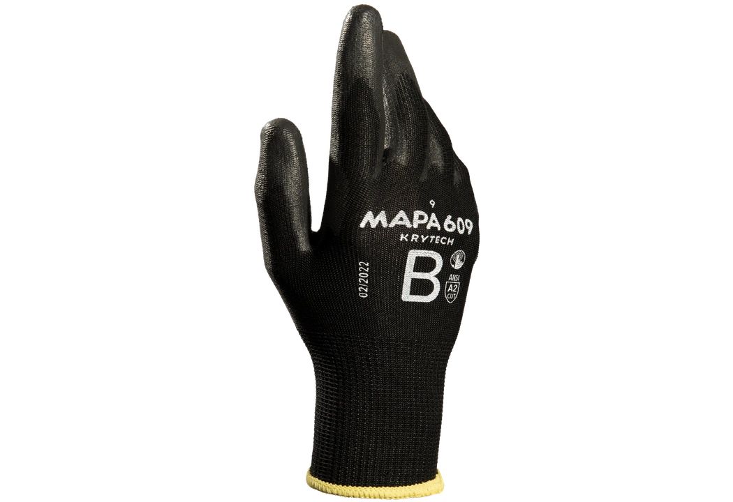 Mapa KRYTECH 609 Black High Density Polyethylene Polyurethane Work Gloves, Size 10, Polyurethane Coating