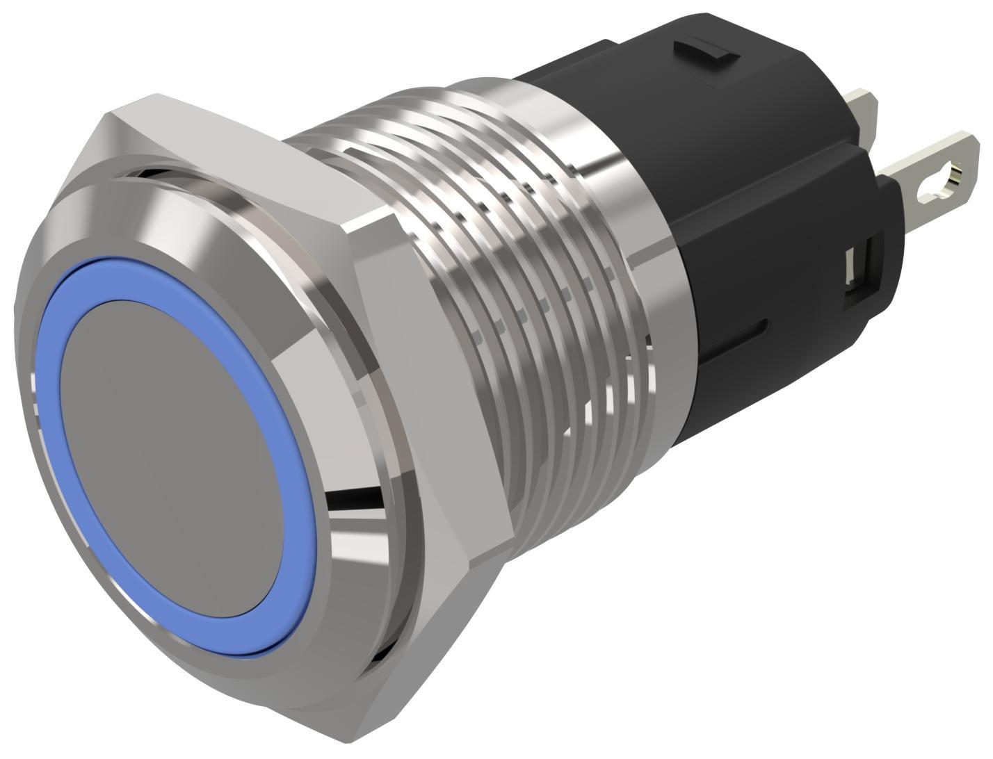 EAO 82 Series Blue Indicator, 12V ac/dc, 16mm Mounting Hole Size, Solder Tab Termination, IP65, IP67