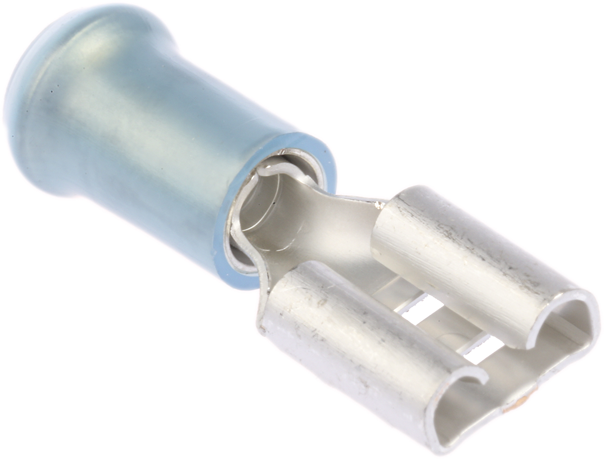 TE Connectivity PIDG FASTON .250 Blue Insulated Female Spade Connector, Receptacle, 6.35 x 0.81mm Tab Size, 1mm² to