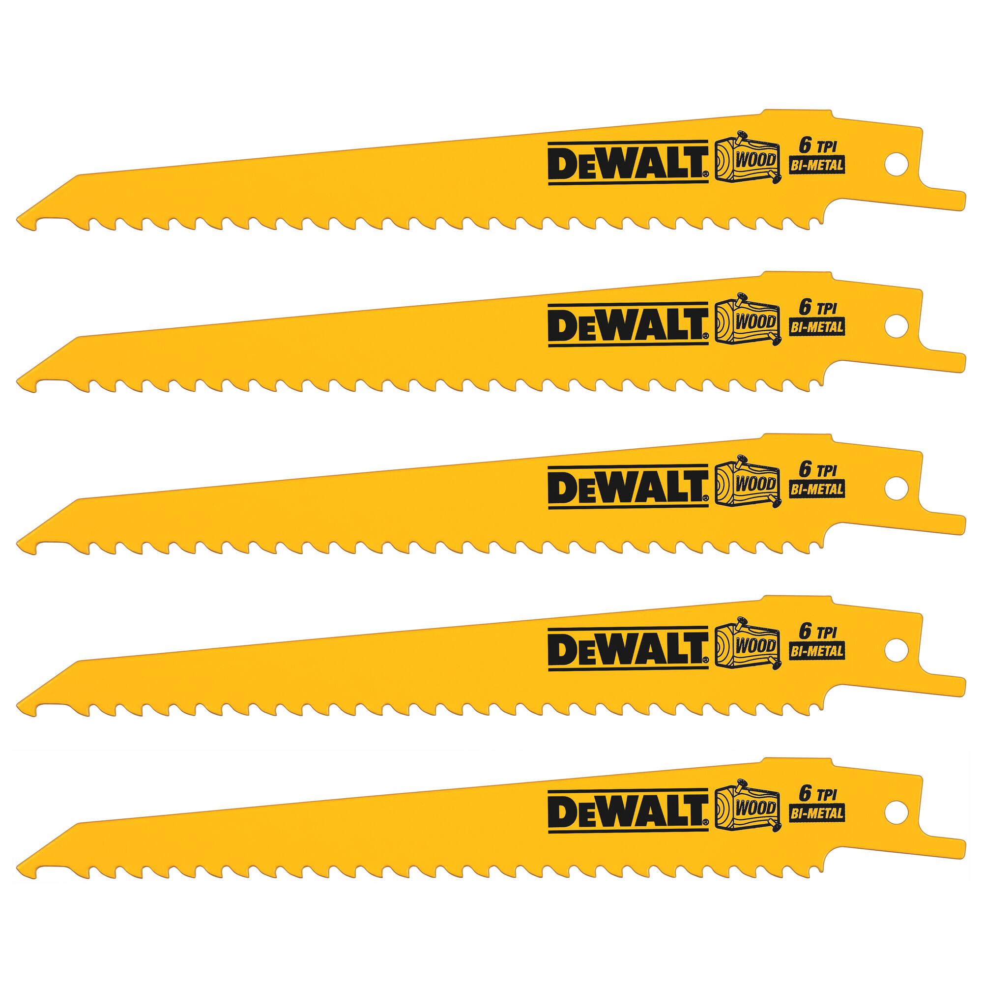 DeWALT, 6 Teeth Per Inch Wood 152mm Cutting Length Reciprocating Saw Blade, Pack of 5