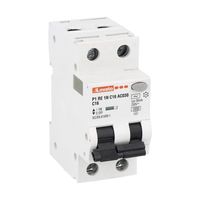 Lovato RCBO, 16A Current Rating, 1P+N Poles, 30mA Trip Sensitivity, Type C, P1 Range