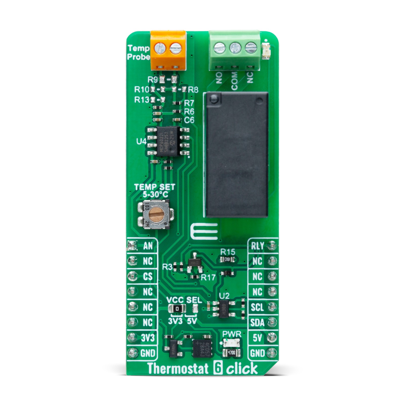MikroElektronika Thermostat 6 Click Temperature Sensor Board for Relay, NTC Thermistor Temperature Monitoring