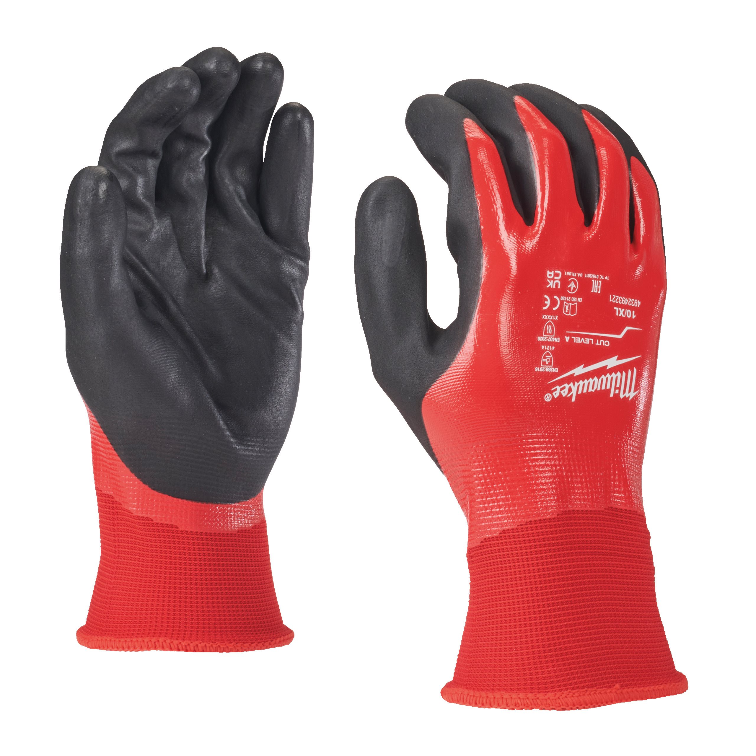 Milwaukee Fully Dip Cut Black, Red Polyester Polyester Work Gloves, Nitrile Coating