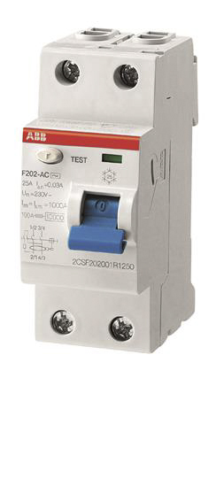 ABB F200 RCCB, 40A, 2 Pole, 30mA, Type A, 110V ac