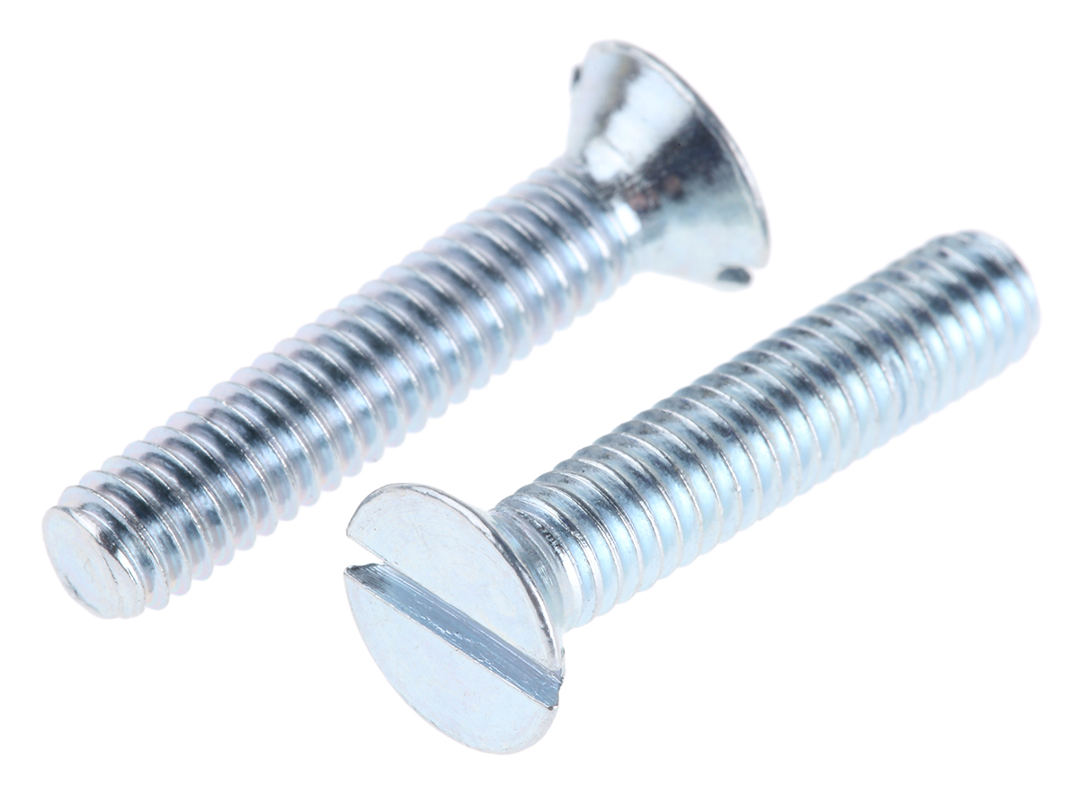 RS PRO Slot M4 Countersunk Steel Machine Screws DIN 963 x 20.0mm