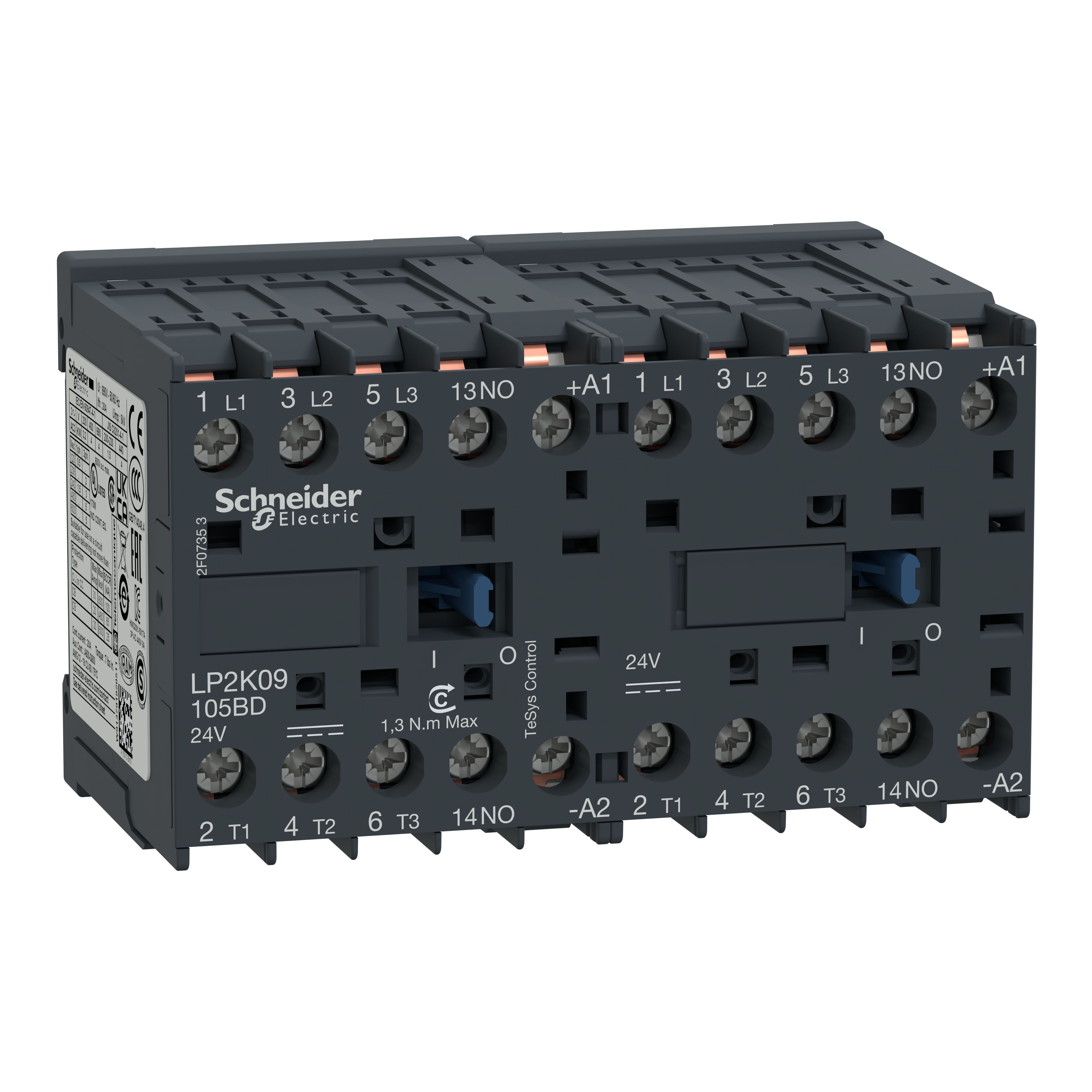 Schneider Electric TeSys K LP2K Contactor, 24 V dc Coil, 3-Pole, 20 A, 4 kW, 690 V ac