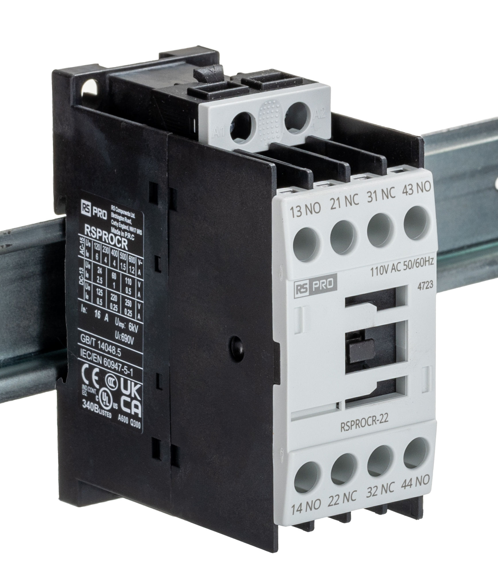 RS PRO Contactor, 110 V ac Coil, 1-Pole, 4 A 110 V, 2 NO/2 NC, 500V
