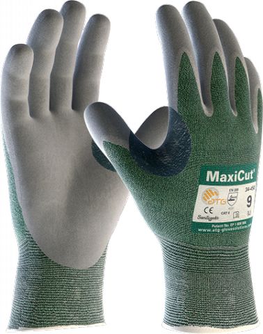 ATG Maxicut Green, Grey Glass/Nylon, Polyester, Spandex Nylon, Polyester, Spandex, Tungsten, UHMWPE Work Gloves, Size