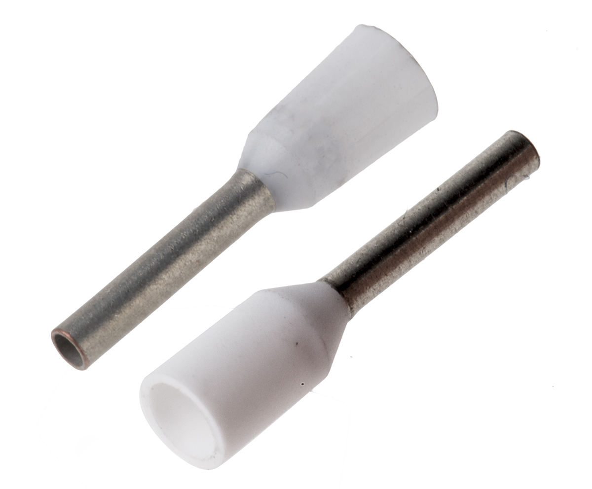 JST, GTR Insulated Crimp Bootlace Ferrule, 8mm Pin Length, 1.2mm Pin Diameter, 0.75mm² Wire Size, White