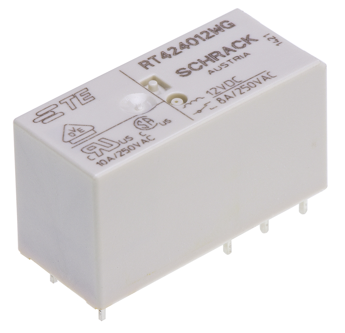 TE Connectivity PCB Mount Power Relay, 12V dc Coil, 8A Switching Current, DPDT