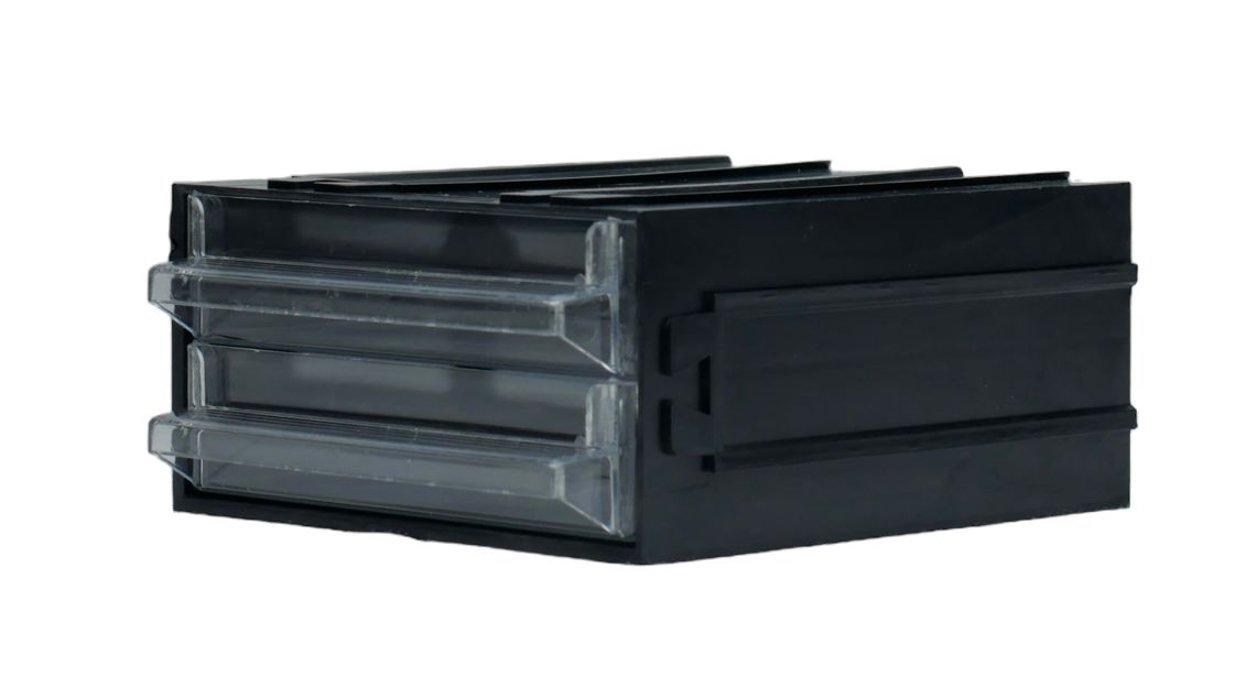 RS PRO 2 Drawer Unit, Polystyrene, 112mm x 56mm x 133mm, Black, Transparent