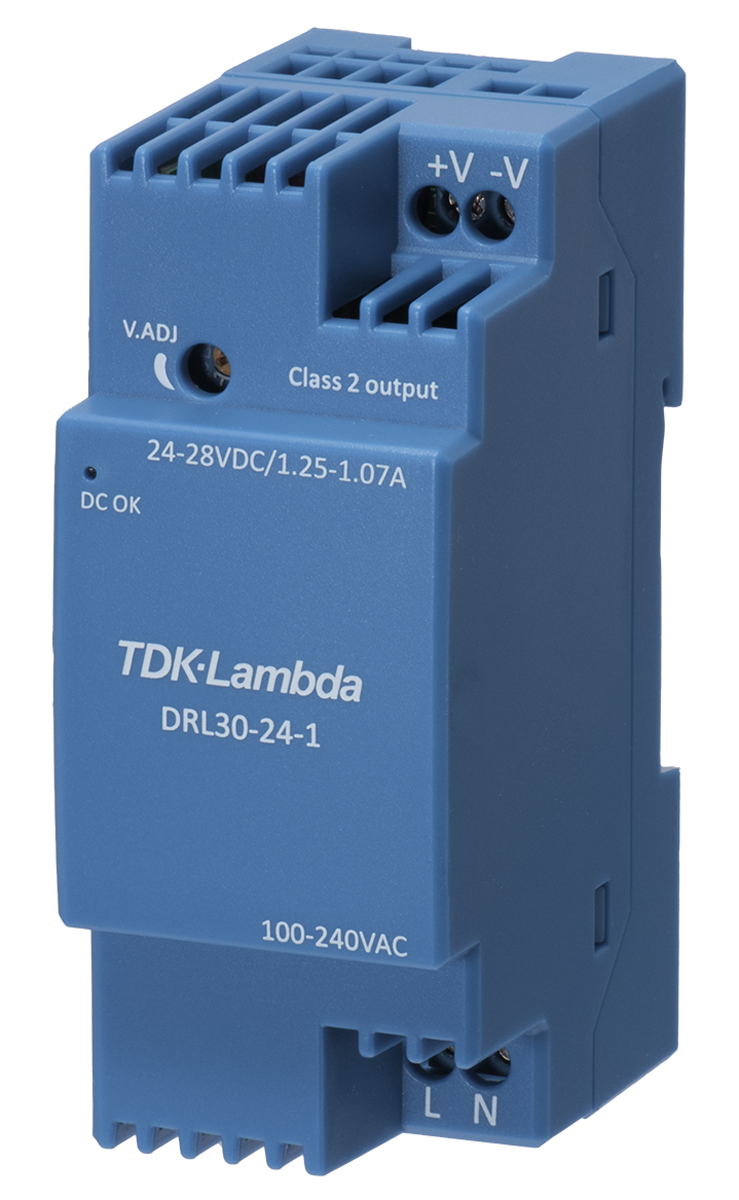 TDK-Lambda DRL-30 Switched Mode DIN Rail Power Supply, 85 → 264V ac ac Input, 24V dc dc Output, 1.25A Output, 30W