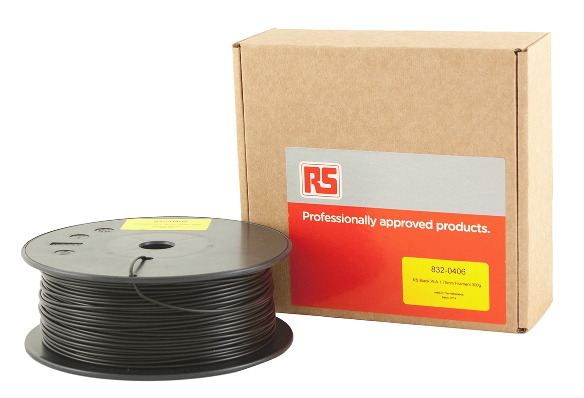 RS PRO 1.75mm Black PLA 3D Printer Filament, 300g