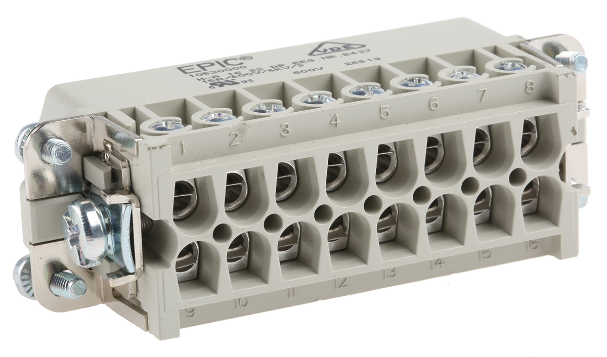 EPIC Heavy Duty Power Connector Insert, 14A, Male, H-A Series, 16 Contacts