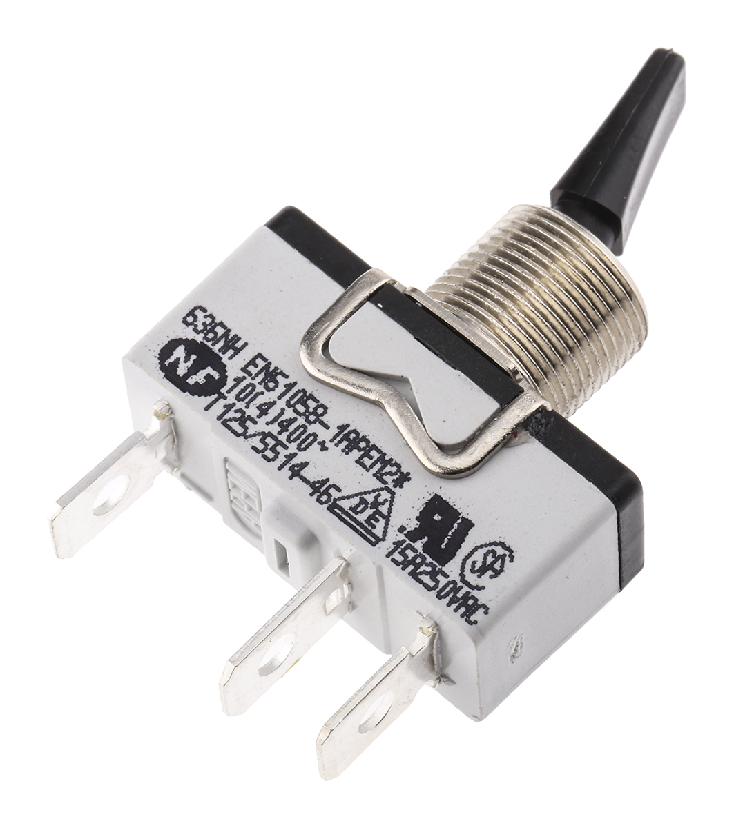 APEM Toggle Switch, Panel Mount, On-On, SPST, Tab Terminal