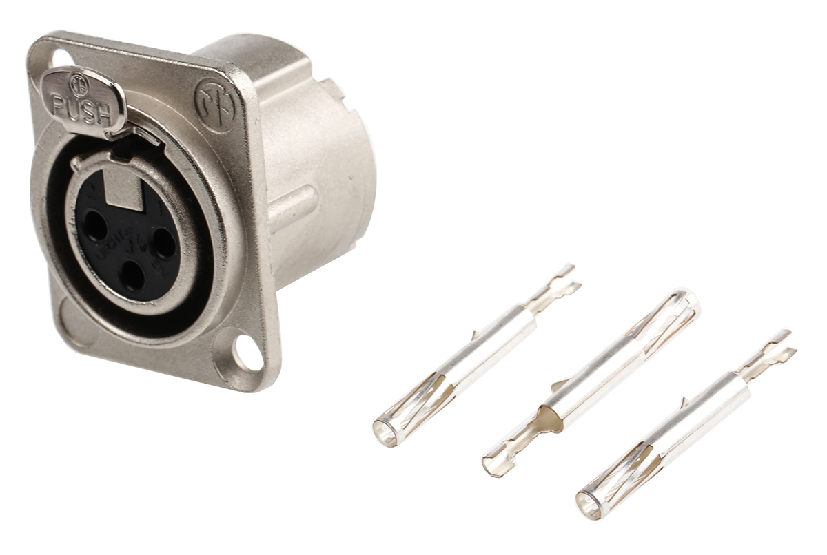 Neutrik Panel Mount XLR Connector, Female, 50 V, 3 Way, Silver over Nickel Plating