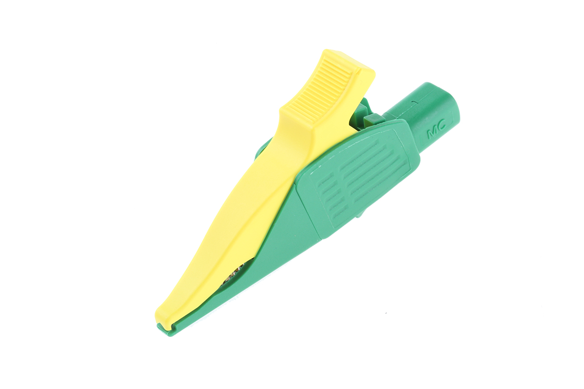 Staubli Crocodile Clip 4 mm Connection, Brass Contact, 32A, Green/Yellow