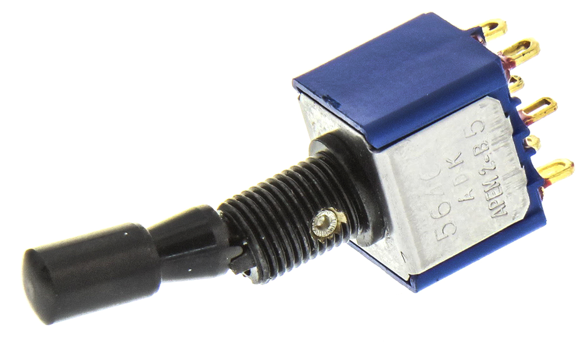 APEM Toggle Switch, Panel Mount, On-On, DPDT, Solder Lug Terminal, 30V dc