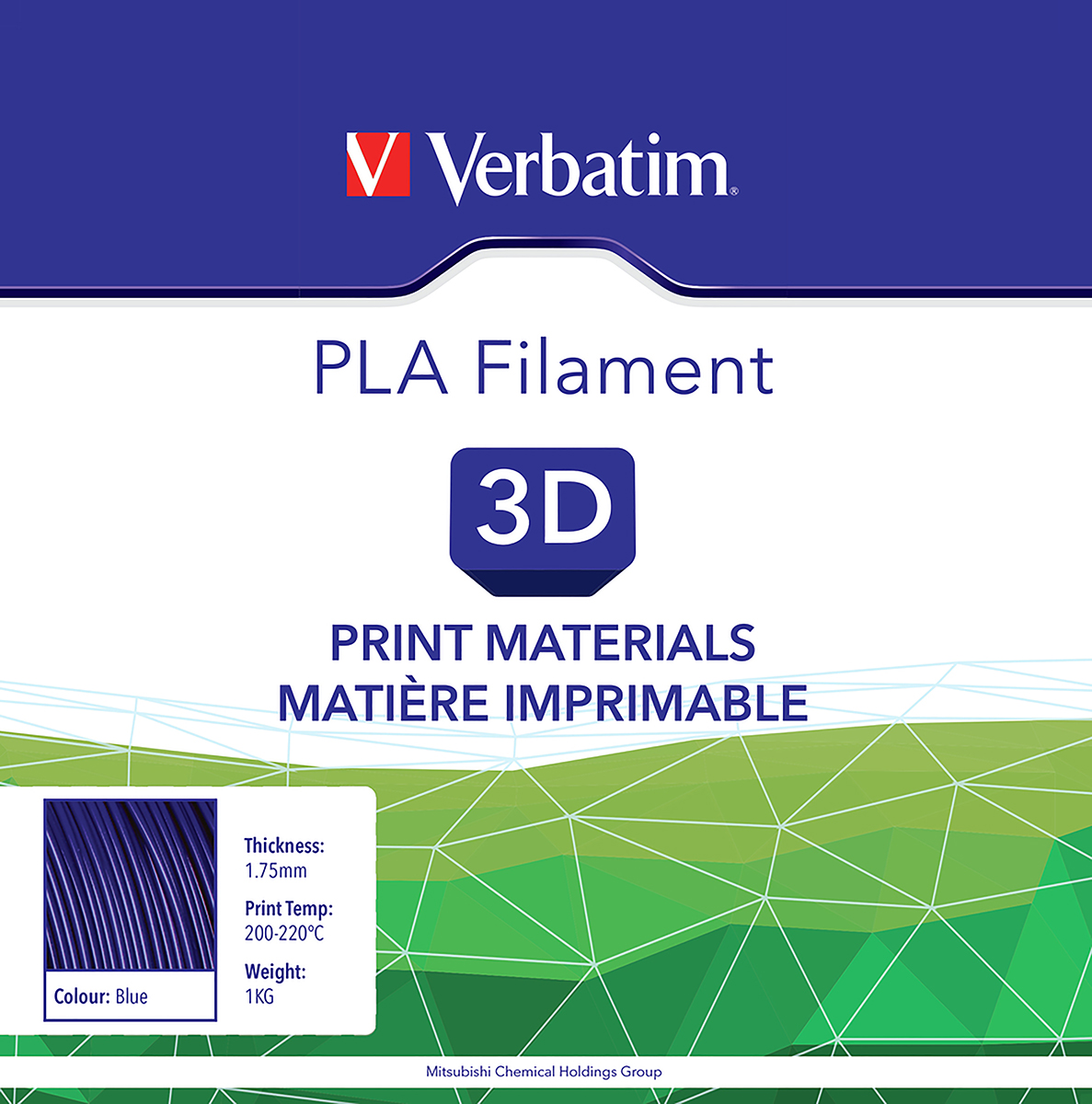 Verbatim 1.75mm Blue PLA 3D Printer Filament, 1kg