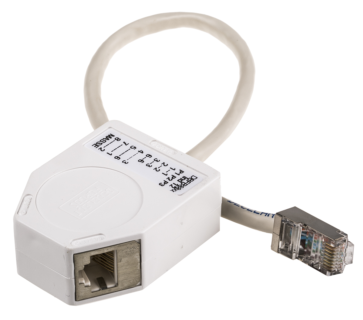 Decelect 2-Port RJ45 Female, RJ45 Male Splitter, Cat5e, Shielded