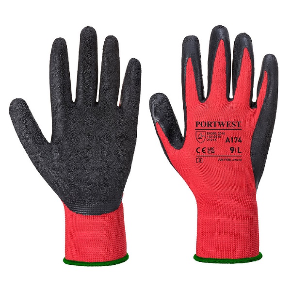 Portwest A174 flex grip Red Polyester Polyester Gripper Gloves, Size 9, Latex Coating