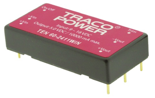 TRACOPOWER TEN 60WIN DC-DC Converter, 12V dc/ 5A Output, 18 → 75 V dc Input, 60W, Through Hole, +85°C Max Temp