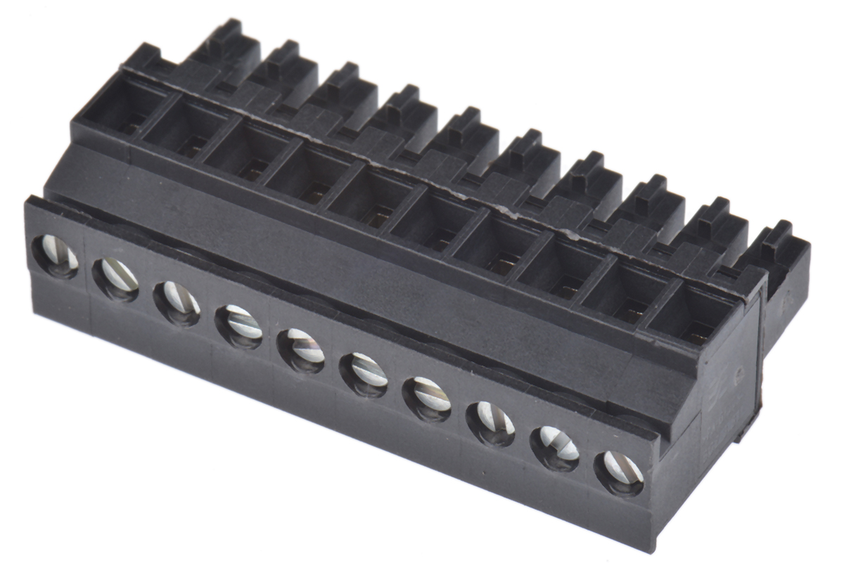 Weidmuller, 3.81mm Pitch, BC 3.81, 10 Way, Right Angle, Pluggable Terminal Block, Plug, Cable Mount, Screw Termination,