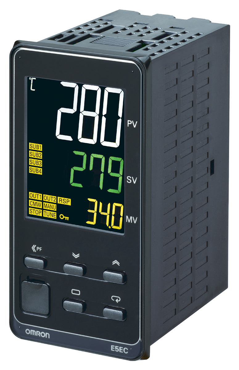 Omron E5EC Panel Mount PID Temperature Controller, 48 x 48mm 3 Input, 1 Output Relay, 100 → 240 V ac Supply Voltage