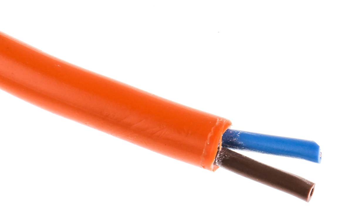 RS PRO 3182Y 0.75 mm² 2 Core Power Cable, H05VV-F, Orange PVC, 100m