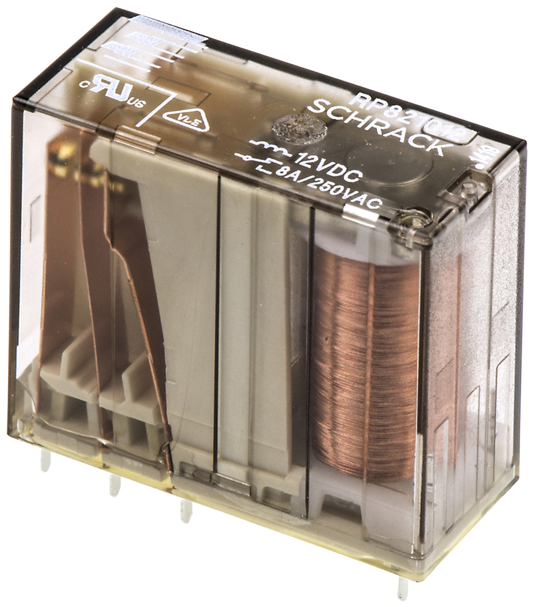 TE Connectivity PCB Mount Power Relay, 12V dc Coil, 8A Switching Current, DPDT