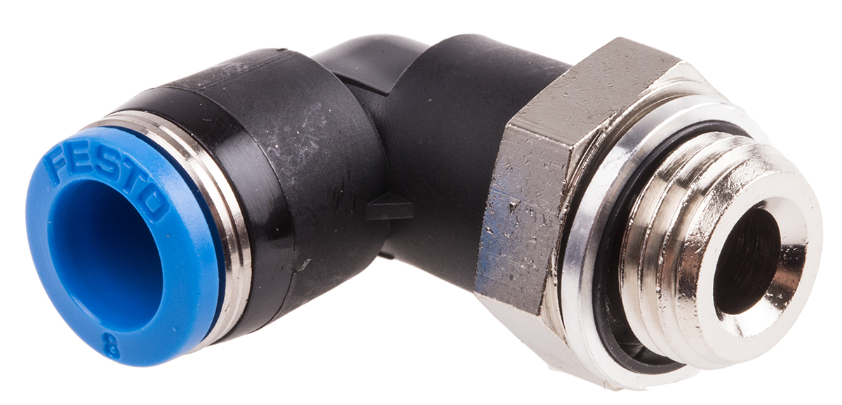 Festo QS Series Elbow Threaded Adaptor, G 1/4 Male to Push In 8 mm, Threaded-to-Tube Connection Style, 186120