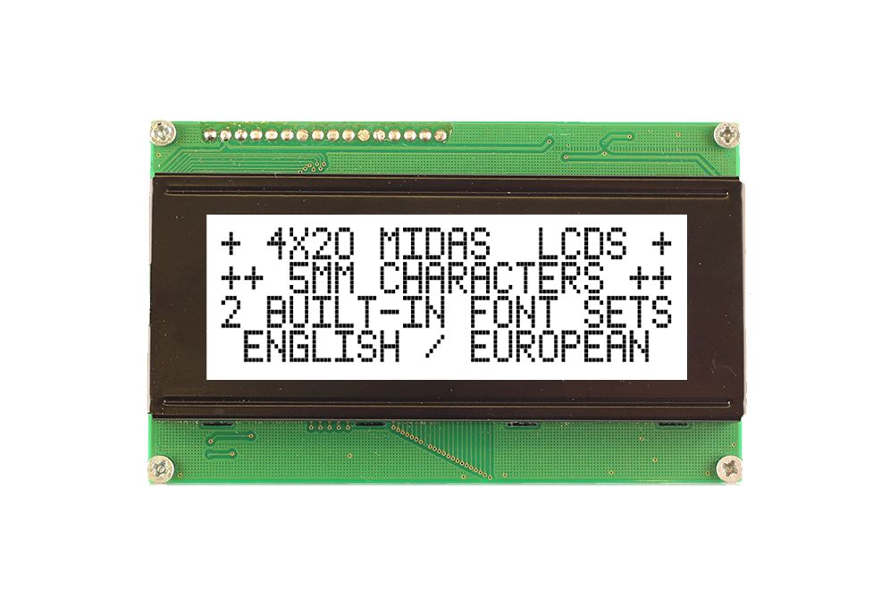 Midas MC42005A6WK-FPTLW-V2 Alphanumeric LCD Alphanumeric Display, 4 Rows by 20 Characters