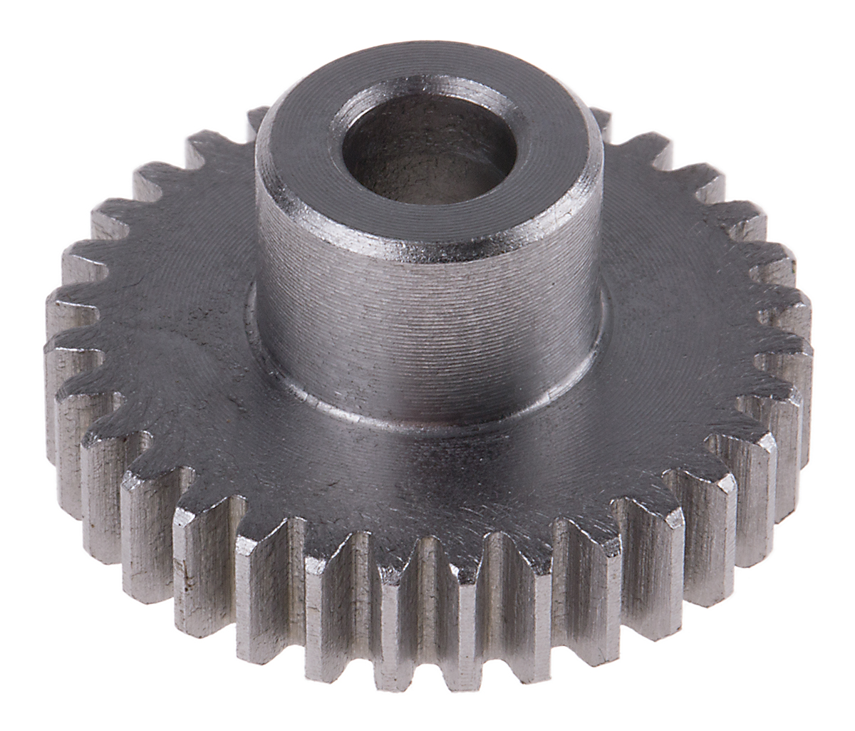 RS PRO Steel 32 Teeth Spur Gear, 0.8 Module, 6mm Bore Diam, 25.6mm Pitch Diam, 12mm Hub Diam