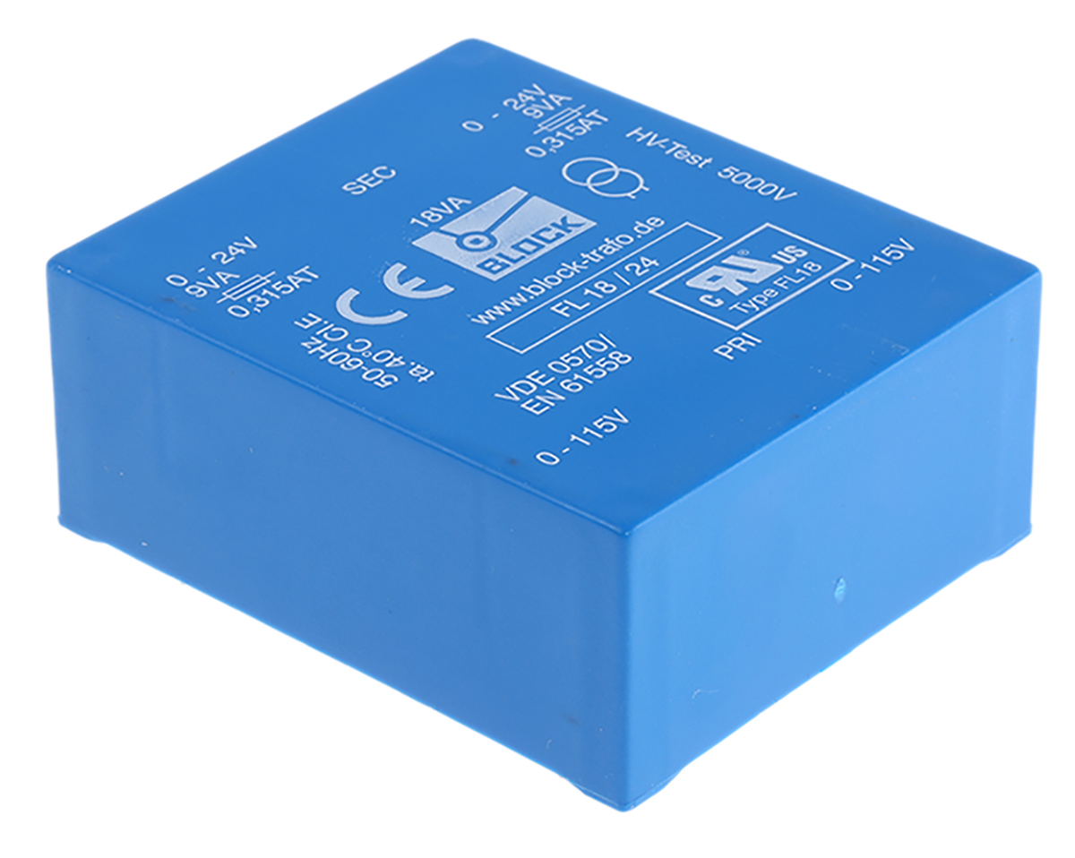 Block 24V ac 2 Output Through Hole PCB Transformer, 18VA