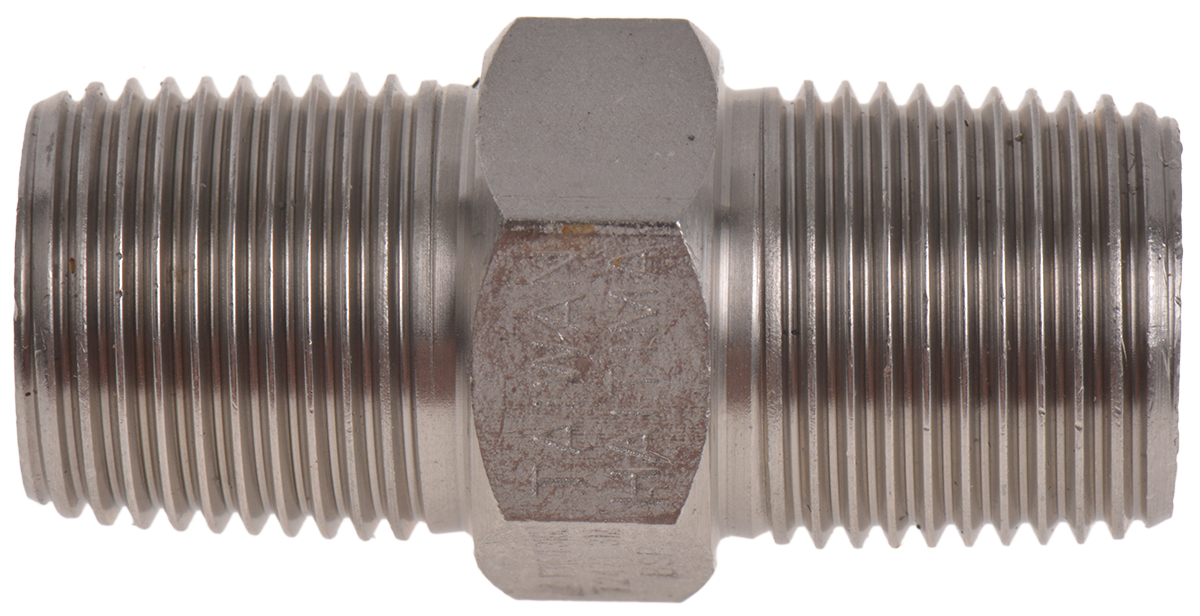 RS PRO Stainless Steel Pipe Fitting, Straight Hexagon Nipple Joint, Male R 3/8in x Male R 3/8in